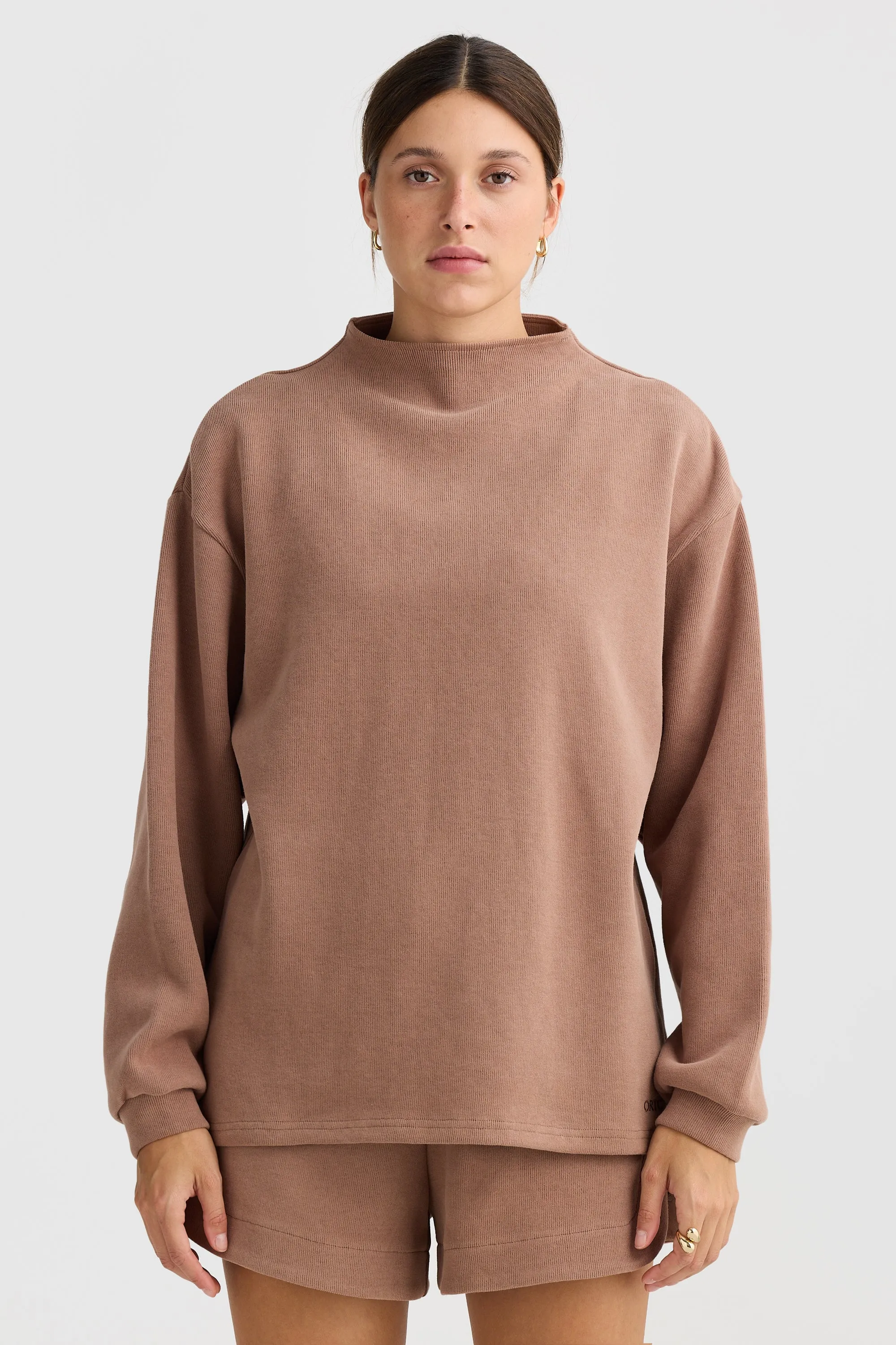 Ava High Neck Ribbed Jumper Walnut