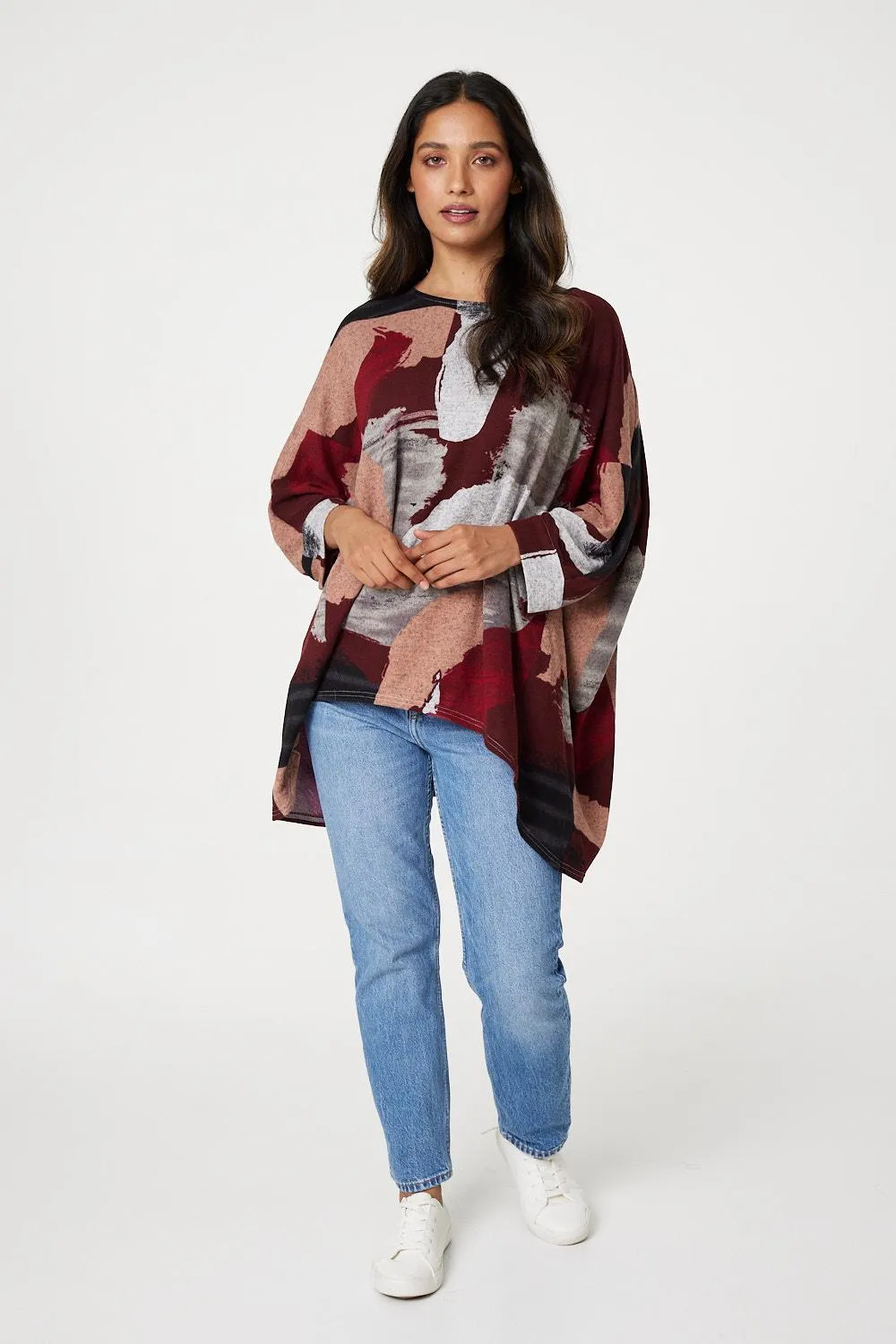 Brushstroke Print Oversize Top