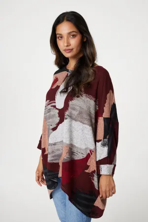 Brushstroke Print Oversize Top