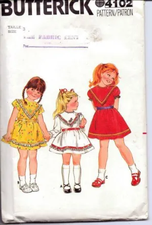 Butterick 4102 Girls Top Stitched Party School Dress Pull Over Short Sleeves Vintage 1980's Sewing Pattern