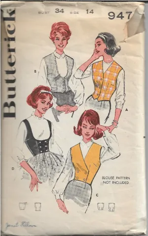 Butterick 9474 Weskit Vest Vintage Sewing Pattern 1950s