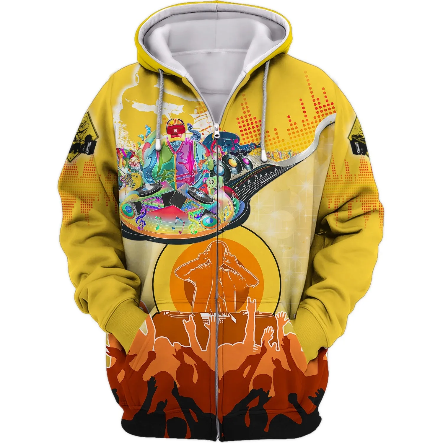 DJ Music Lover Yellow 3D Sweatshirt Hoodie, Christmas Shirt for DJ Lovers, DJ Sweatshirt