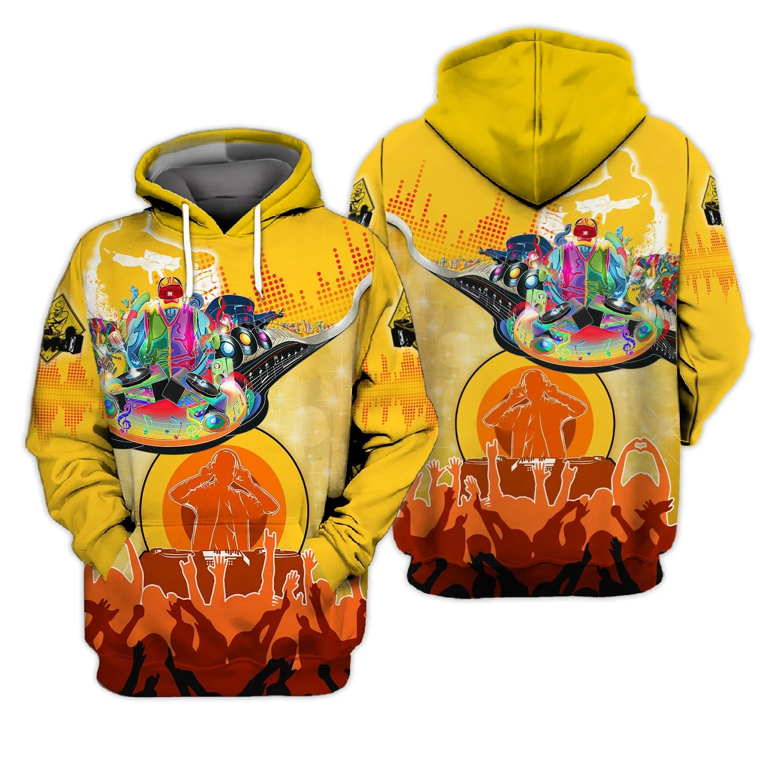 DJ Music Lover Yellow 3D Sweatshirt Hoodie, Christmas Shirt for DJ Lovers, DJ Sweatshirt