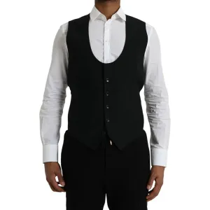 Dolce & Gabbana Black Wool Waistcoat Dress Formal Vest