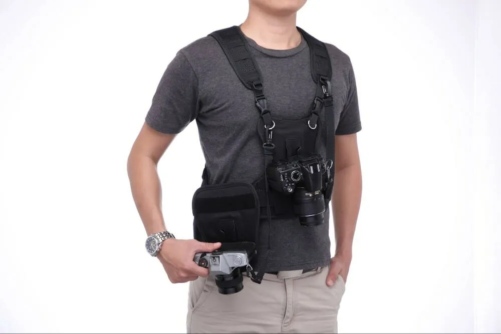 Dual Multi Camera Carrier Chest Harness Vest with Mounting Hubs