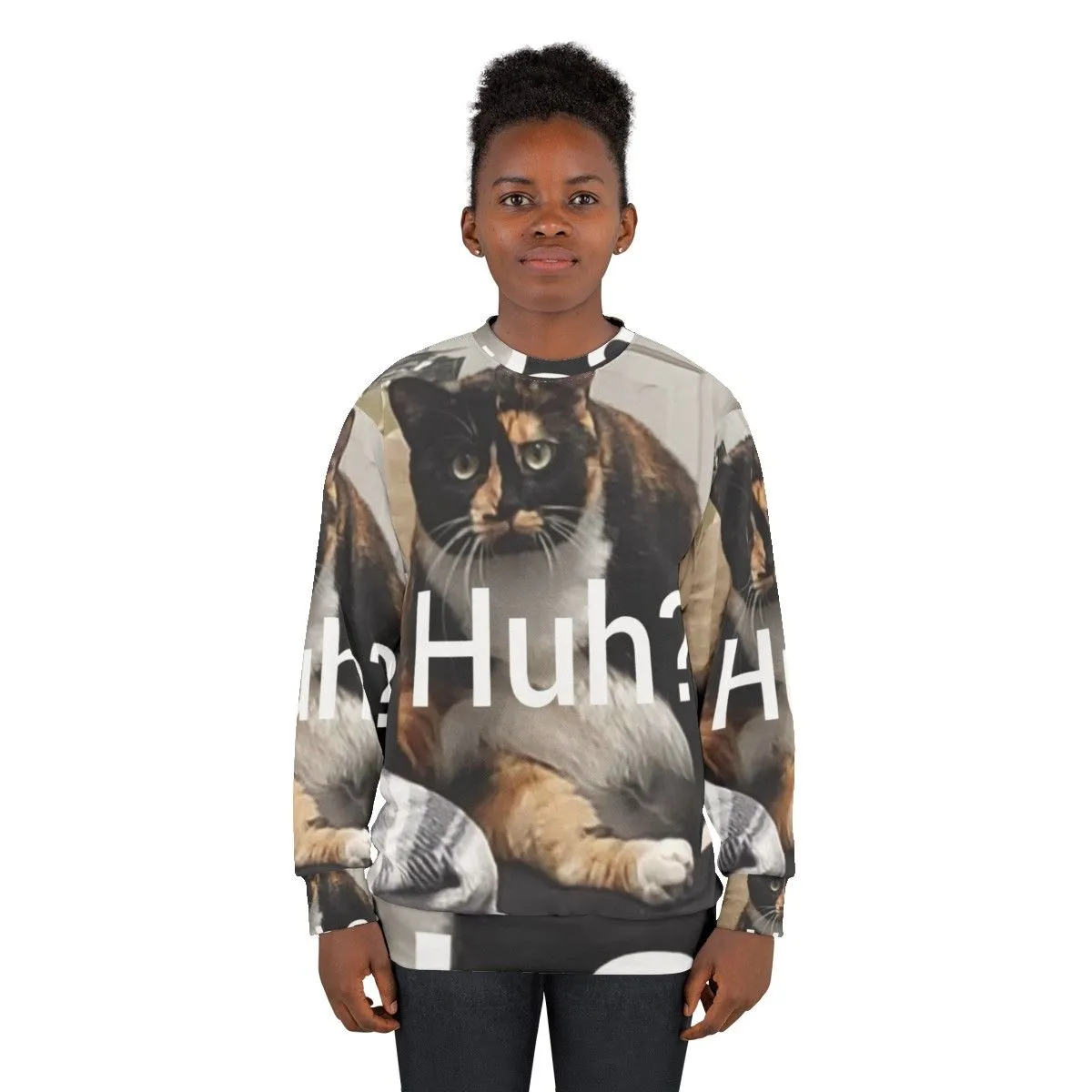 "Funny Huh Cat Meme Sweatshirt - Humorous Gift for Cat Lovers"